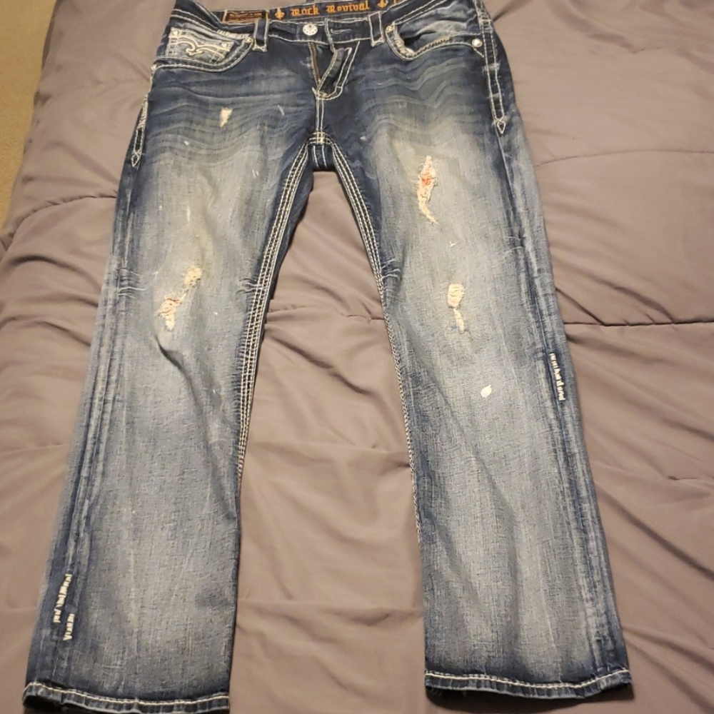 Rock Revival 36x32 Relaxed Straight Blue Jeans